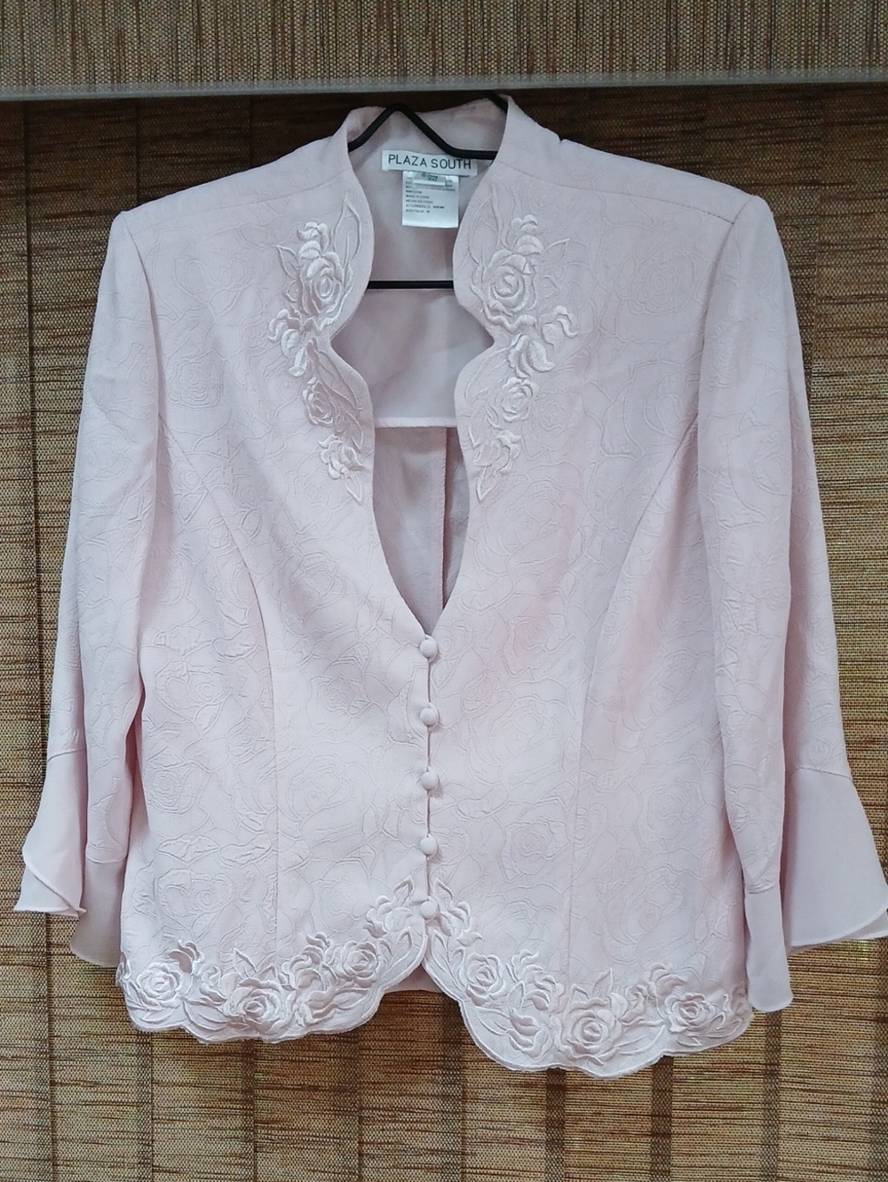 Vintage Plaza South Pink Rose Embroidered Jacket Blouse Top Size 10